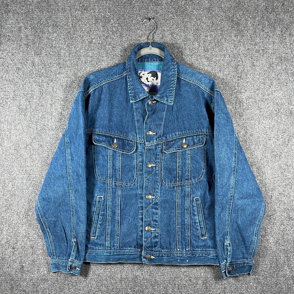 Vintage Today's News Denim Jacket Indigo Dyed Blue Mens Medium #1280